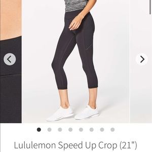 Lululemon black speed up crop 21” size 4